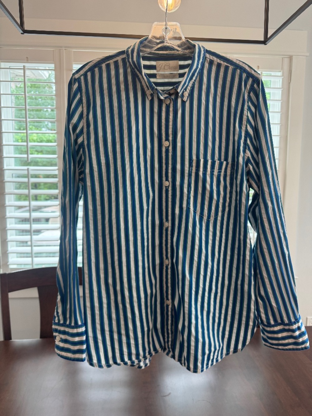 J.Crew Classic Fit Textured Stripe Button Down Shirt Blue Green 12 (L)